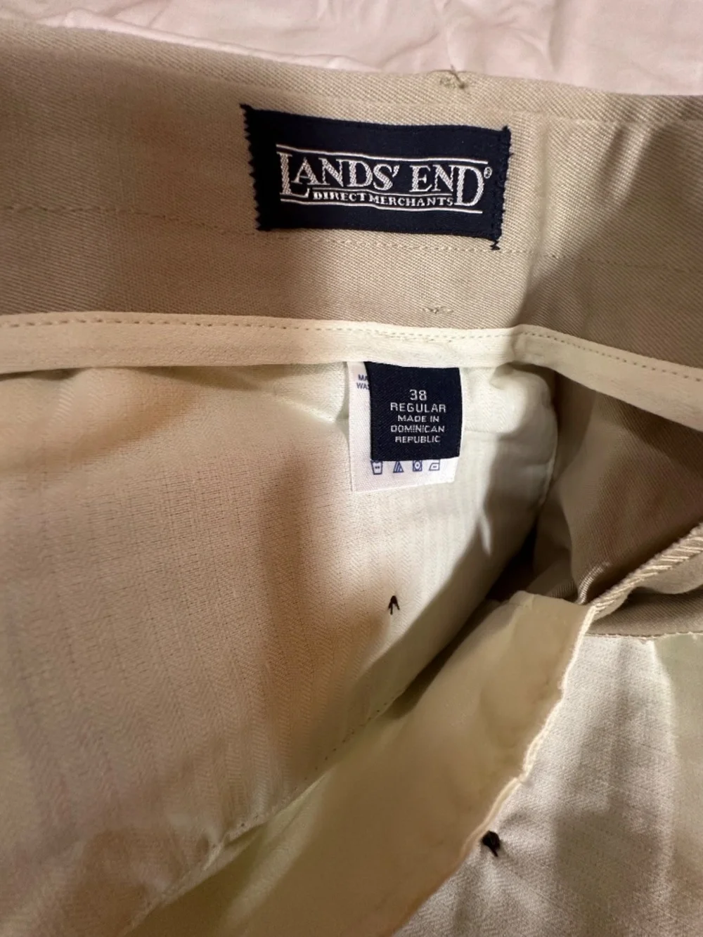 Land's End W38, beige trousers